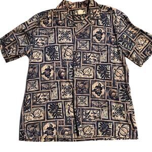 Two Palms Vintage Men's‎ Large SS Hawaiian 100% Cotton Turtle and Hibiscu…